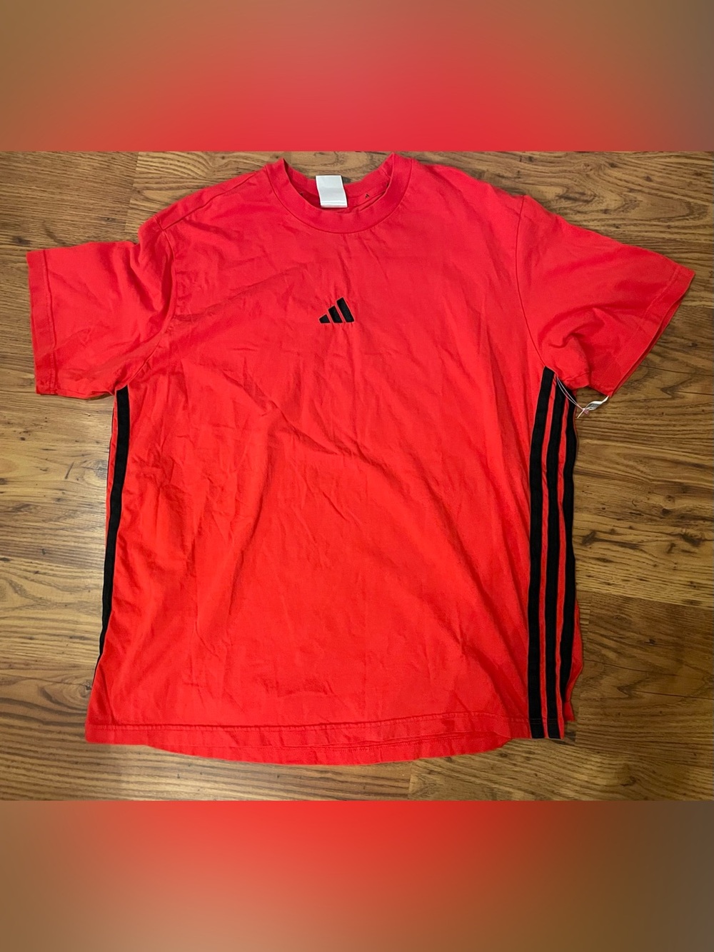 adidas Red Short Sleeve Tee with Black Stripe Details